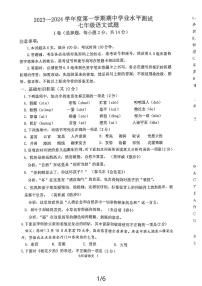 山东省嘉祥县2023-2024学年七年级上学期期中学业水平测试语文试题