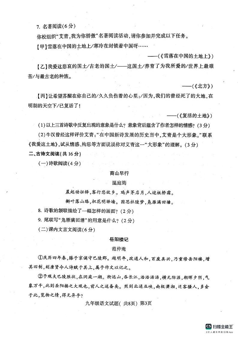 山东省聊城市莘县2023-2024学年九年级上学期11月期中考试语文试题03