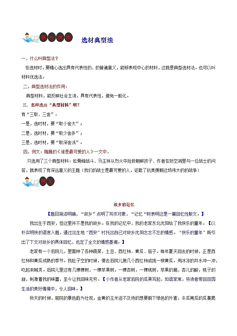技法27  选材典型法-2023年九年级中考语文作文核心技法精讲(讲义)第1页