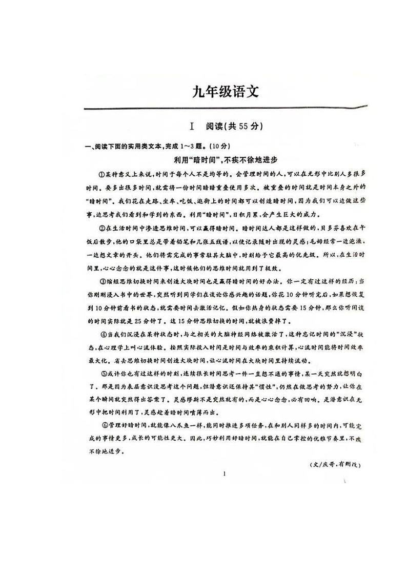 湖北省武汉市江岸区2023-2024学年九年级上学期期中考试语文试题01