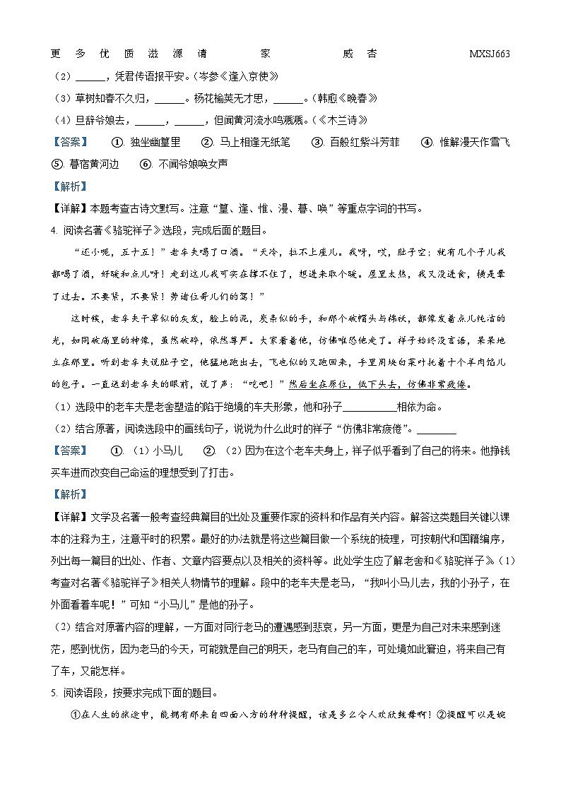 陕西省榆林市神木市2022-2023学年七年级下学期期中语文试题（解析版）02