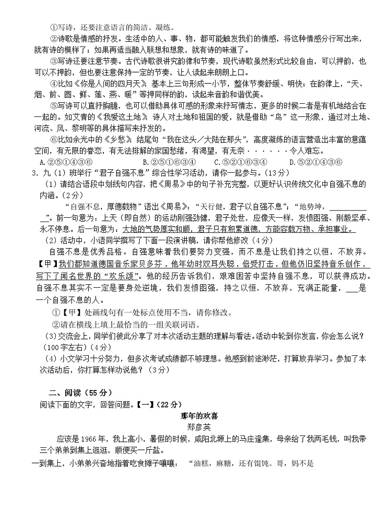 安徽省合肥市庐江县2023-2024学年九年级上学期11月期中考试语文试题02
