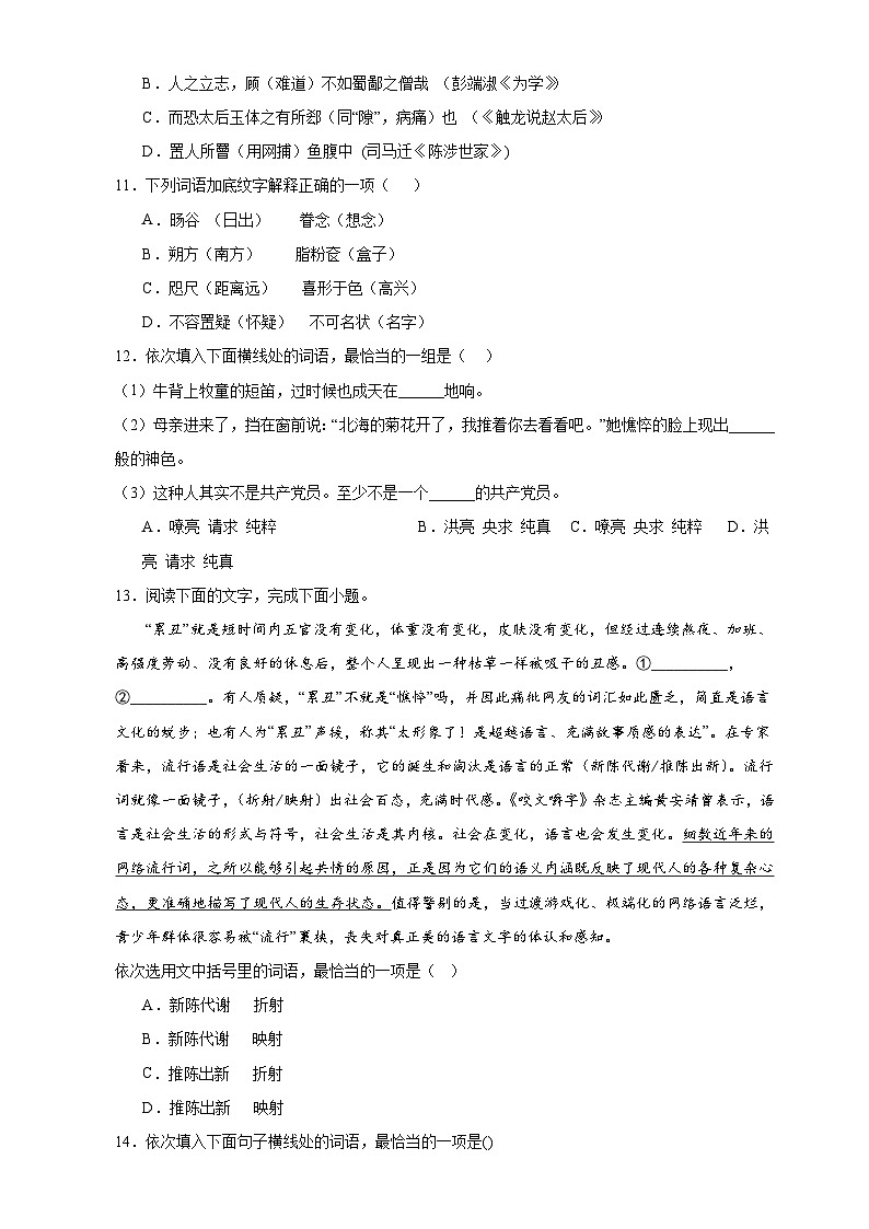 05、词义辨析类选择题专练（原卷+答案与解释）2024中考语文专项讲练第3页