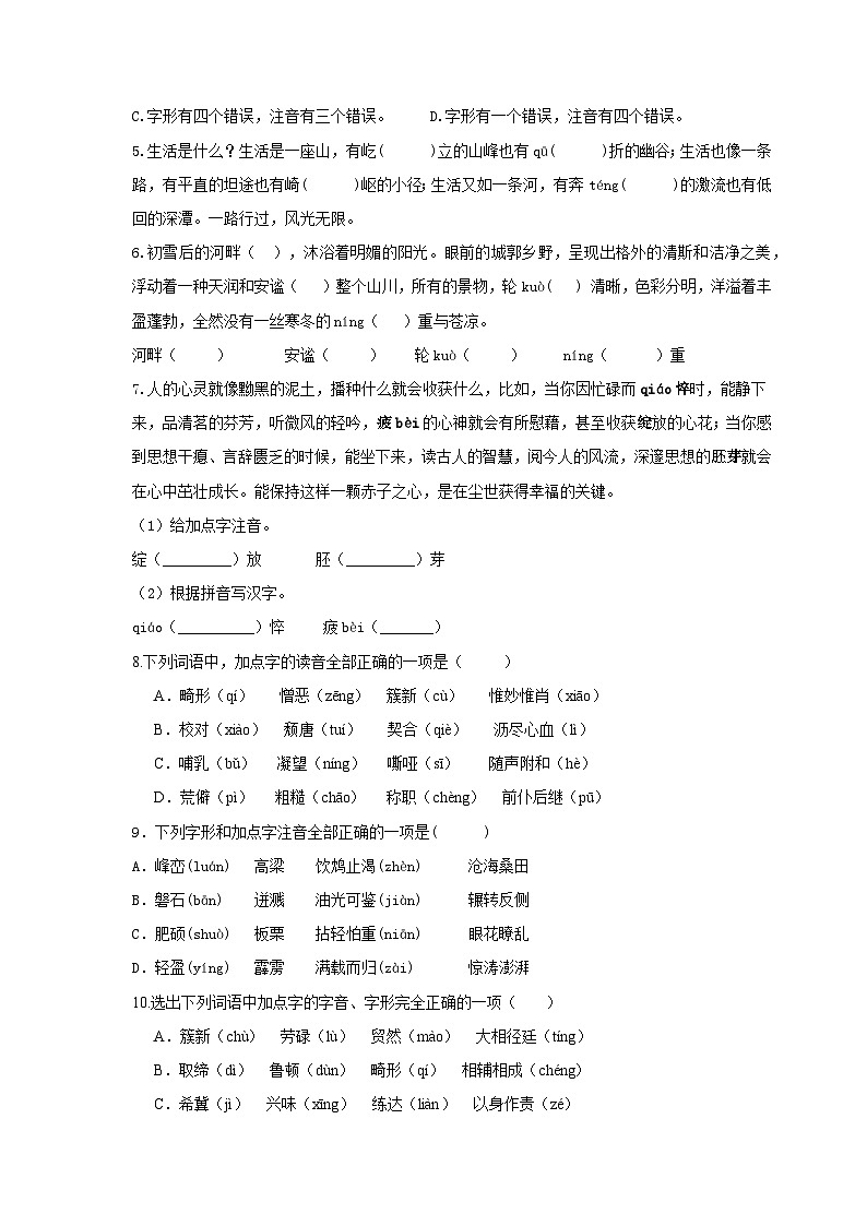 专练02 中考字音通关手册（原卷+答案与解释）第2页