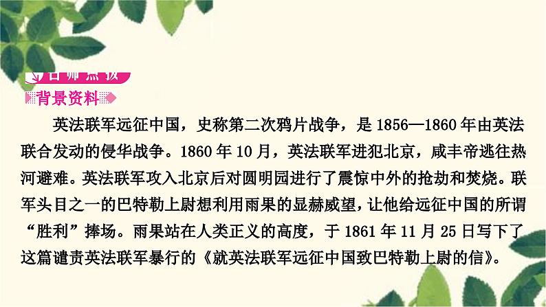 部编版语文九年级上册 8　就英法联军远征中国致巴特勒上尉的信 课件02