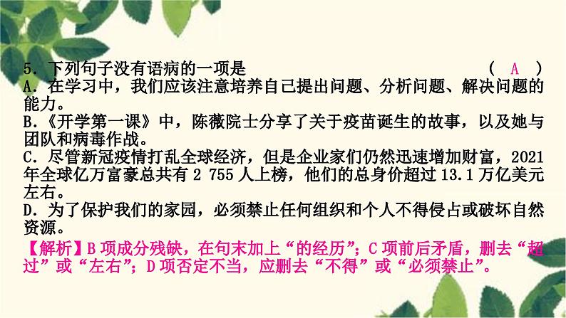 部编版语文九年级上册 3.期末复习专题三 病句的辨析于修改 课件06