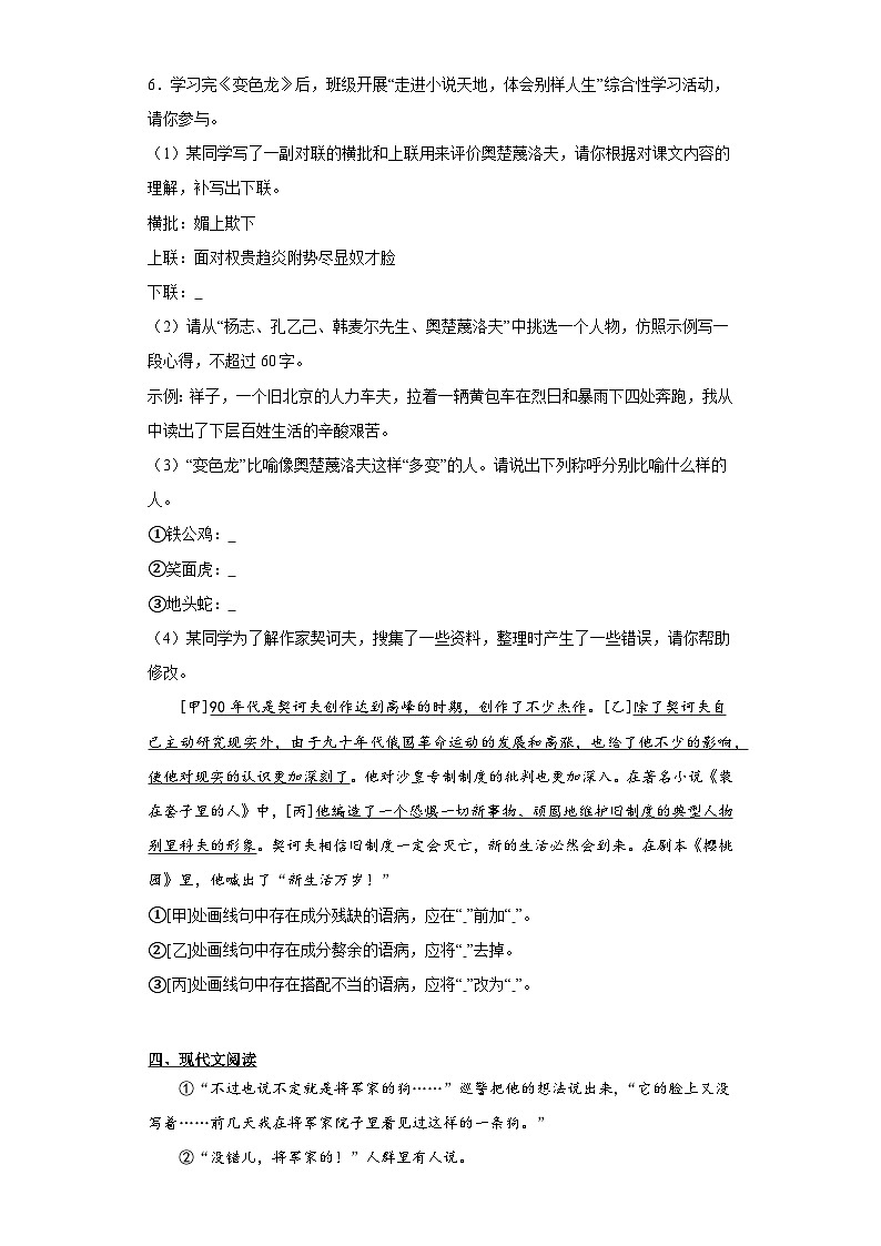 第6课 变色龙（课堂10分钟）素养提升卷（含答案解析）02