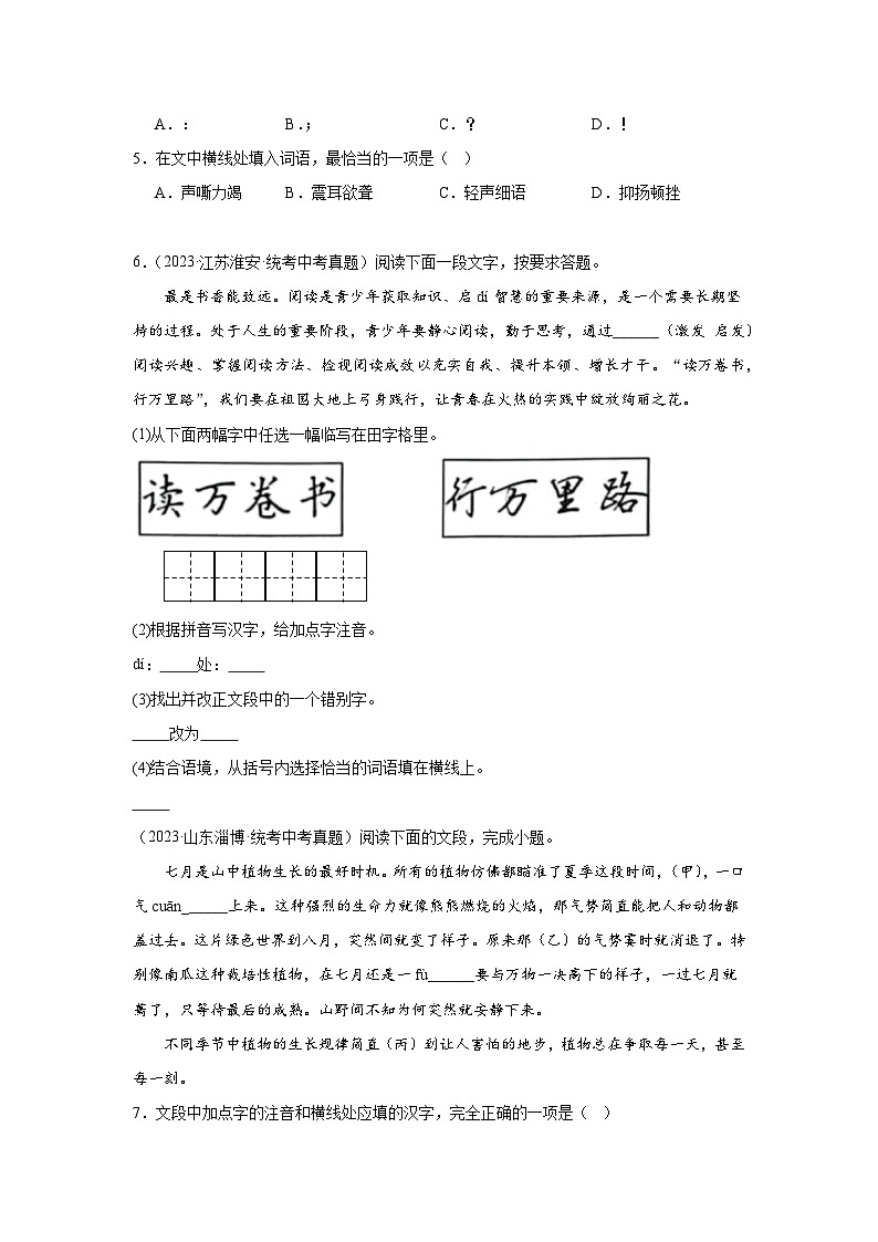2021-2023年中考语文三年真题分类汇编（全国版）1基础知识综合第2页