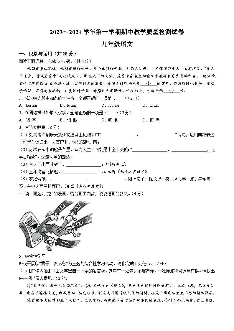 河南省洛阳市新安县2023-2024学年九年级上学期期中语文试题01