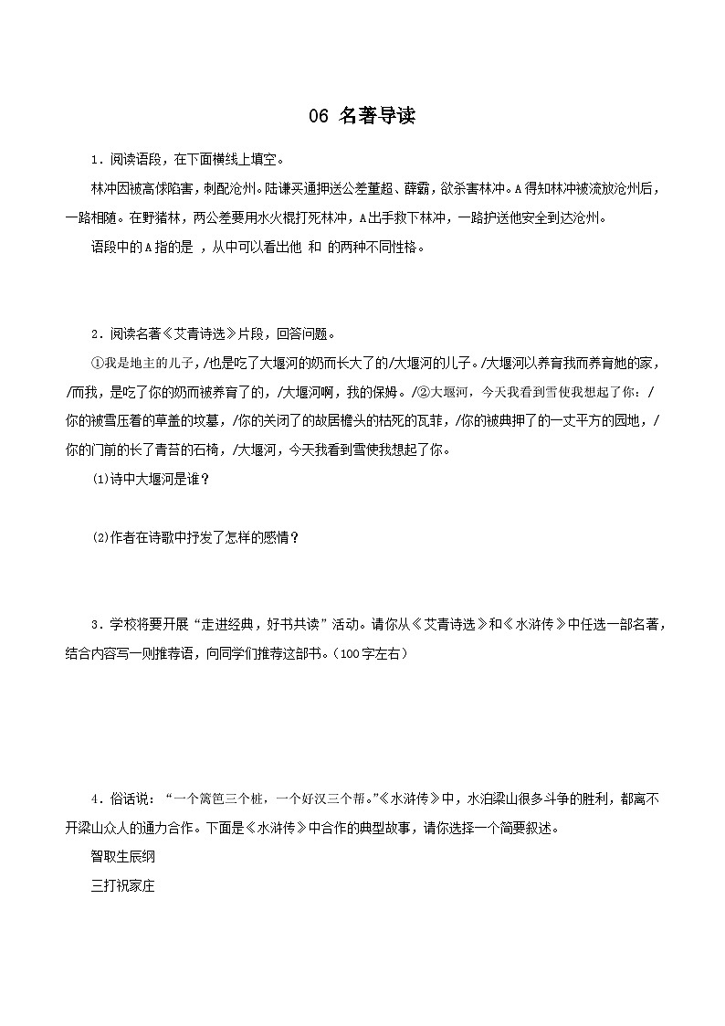 06 名著导读－2023-2024学年九年级语文上册知识（考点）梳理与能力训练01