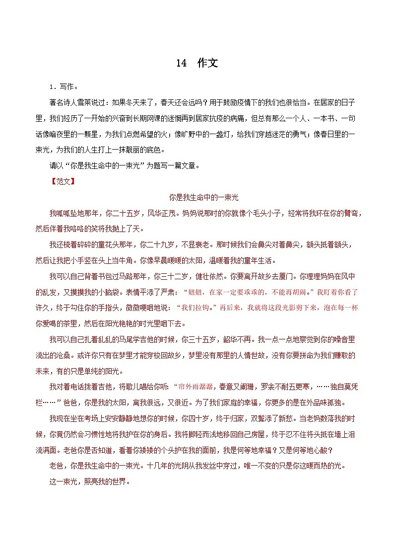 14 作文20题－2023-2024学年九年级语文上册知识（考点）梳理与能力训练01