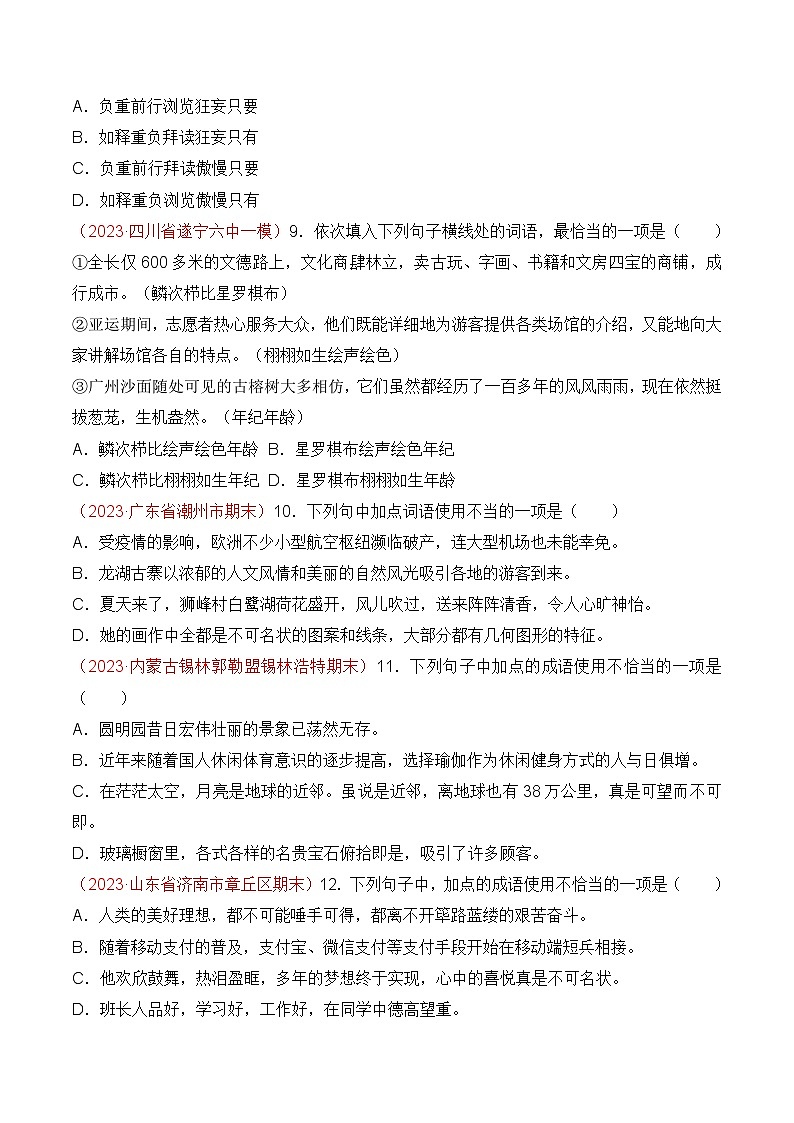 专题02：词语运用（考题猜想）-2023-2024学年九年级语文上学期期末考点大串讲（统编版）03