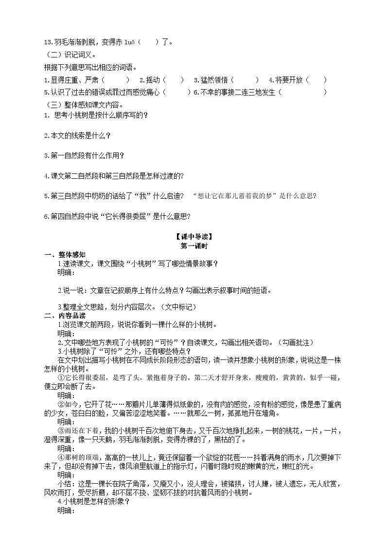 19【核心素养】部编版初中语文七年级下册 19《 一棵小桃树》课件+教案+导学案（师生版）+同步测试（含答案）02