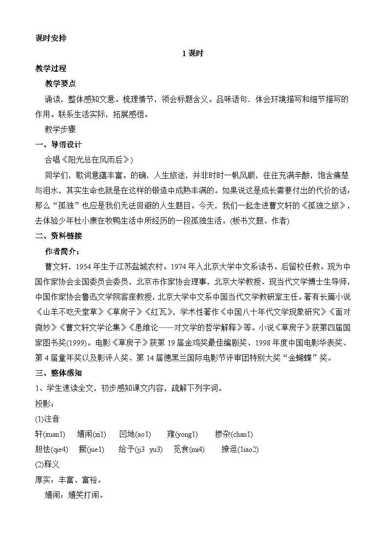 统编版语文九年级上册 《孤独之旅》教案第2页