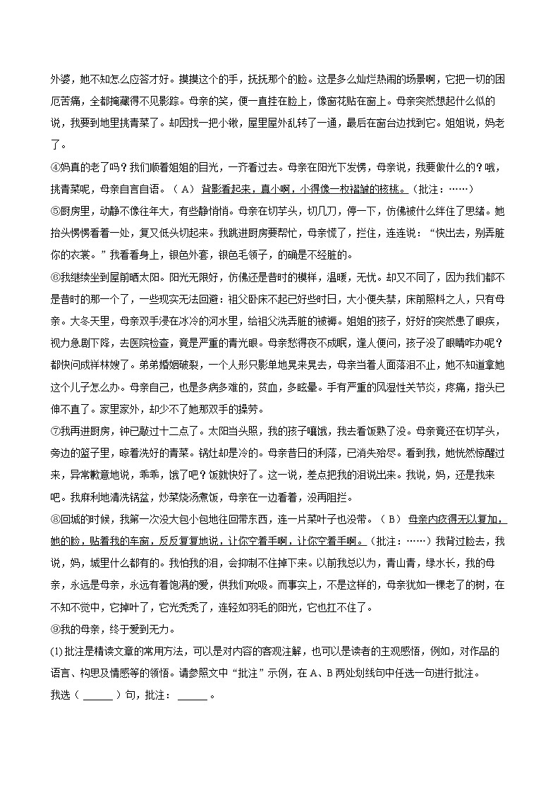 2022-2023学年山西省忻州市代县等2地七年级（上）期末语文试卷（含答案解析）03