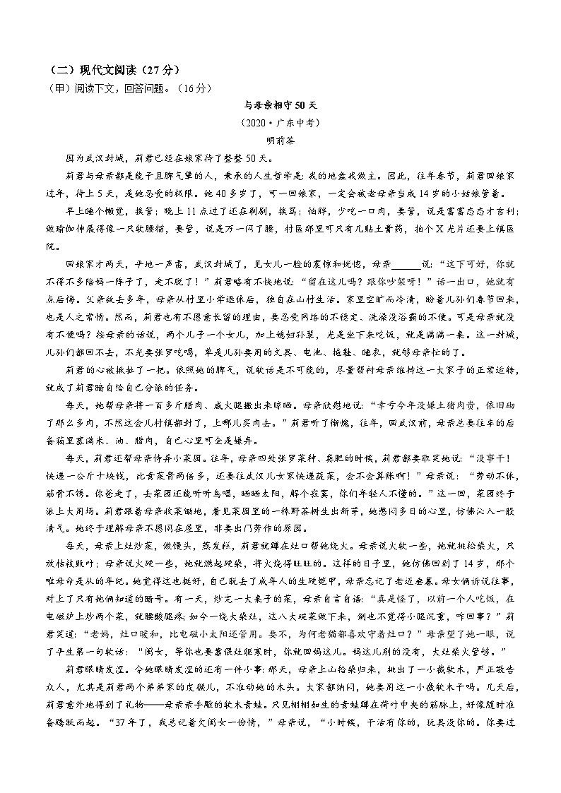 吉林省松原市乾安县城镇联考2023-2024学年九年级下学期第一次月考语文试题03