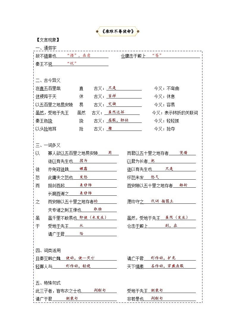 第12讲 文言文知识点梳理-2023-2024学年九年级语文上学期专题复习讲义（统编版）02