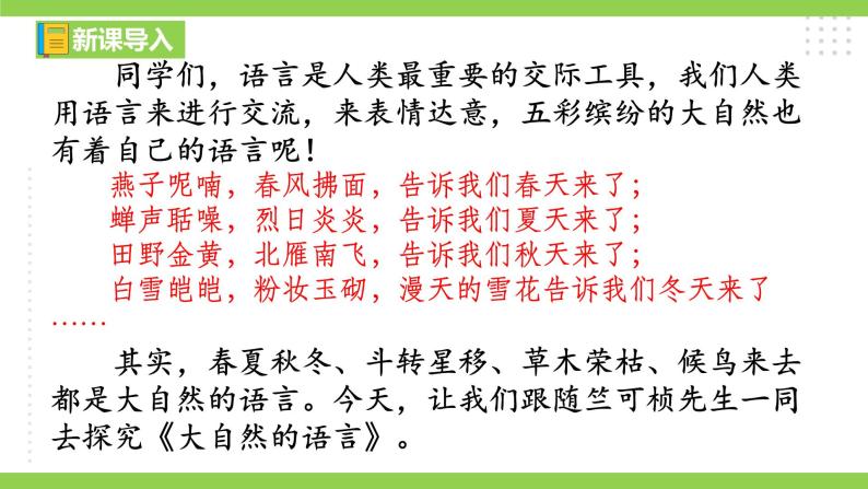 5 【核心素养】部编版初中语文八年级下册5《大自然的语言》 课件+教案+导学案（师生版）+同步测试（含答案）06