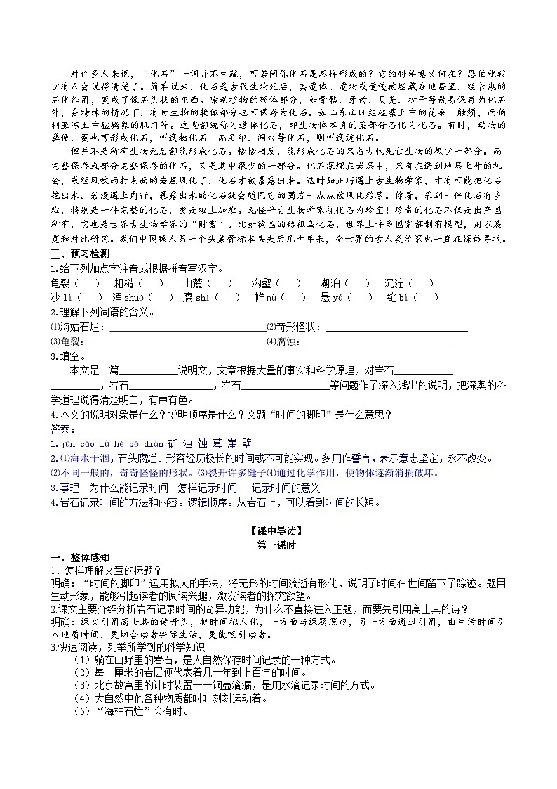 8【核心素养】部编版初中语文八年级下册8《 时间的脚印》 课件+教案+导学案（师生版）+同步测试（含答案）02