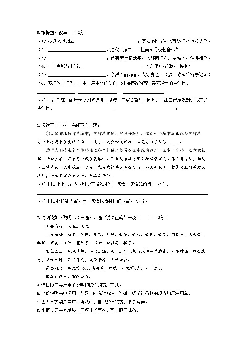 第10讲 期中阶段复习-2023-2024学年九年级语文上学期专题复习讲义（统编版）02