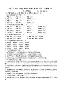 黑龙江省哈尔滨市第一一三中学校2023-2024学年七年级上学期11月份月考语文试题(无答案)