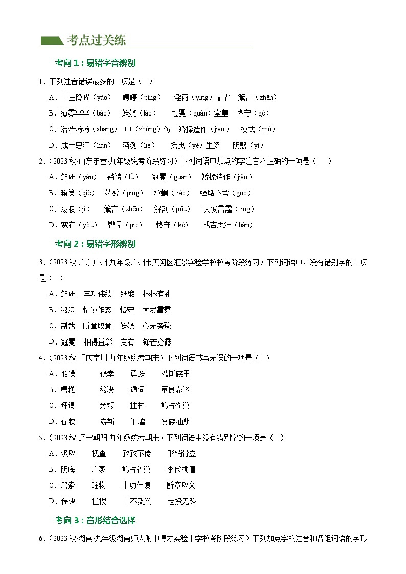 第01讲+巧辨字音字形（练习）-2024年中考语文一轮复习讲练测（全国通用）02