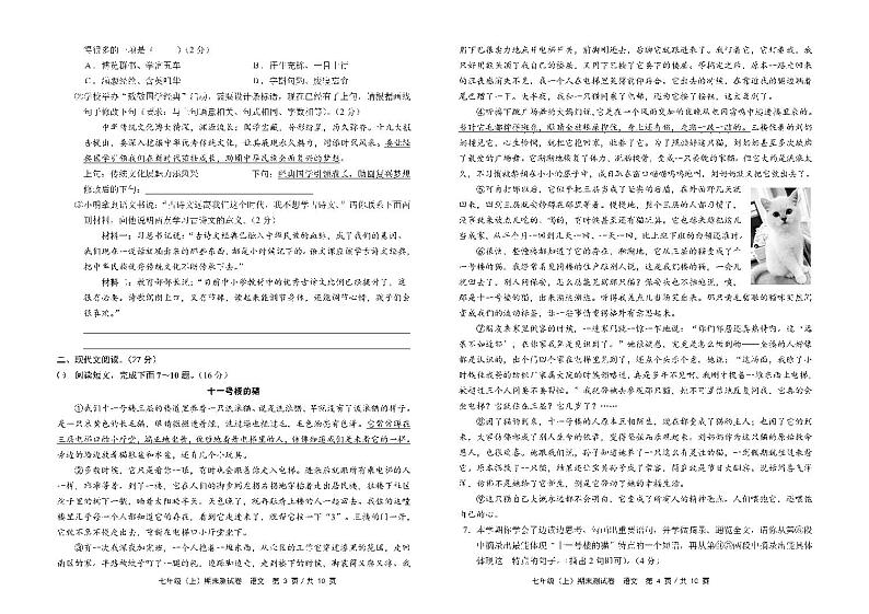 河南省永城市2022-2023学年度第一学期（上）期末测试卷七年级语文（人教版）正文02