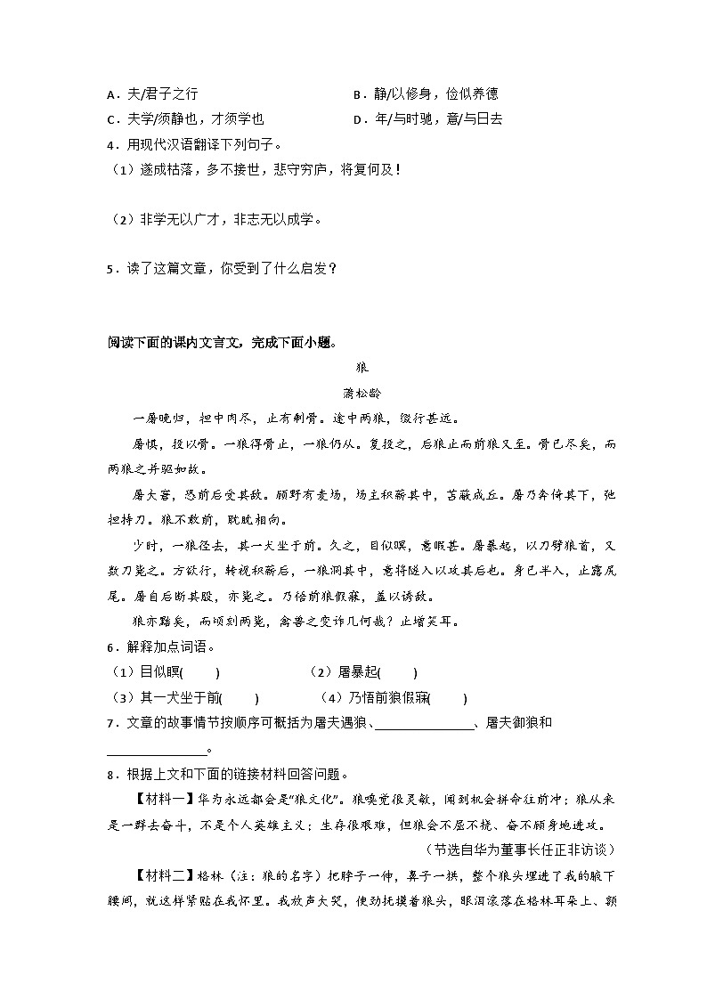 专题11  文言文阅读（原卷版）2023-2024学年七年级语文上册期末专项复习（部编通用版）02