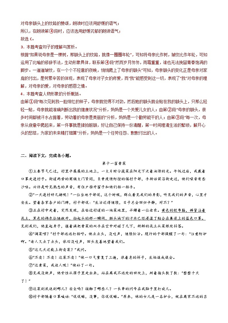 期末复习专题六  记叙文阅读训练 2023-2024学年统编版语文七年级上册03