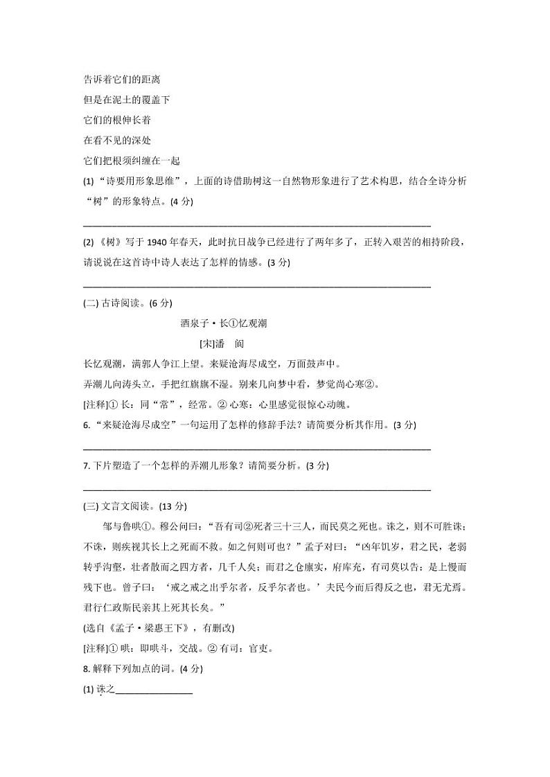 江苏省仪征市刘集初级中学2023-2024学年九年级上学期12月阶段练习（月考）语文试卷03