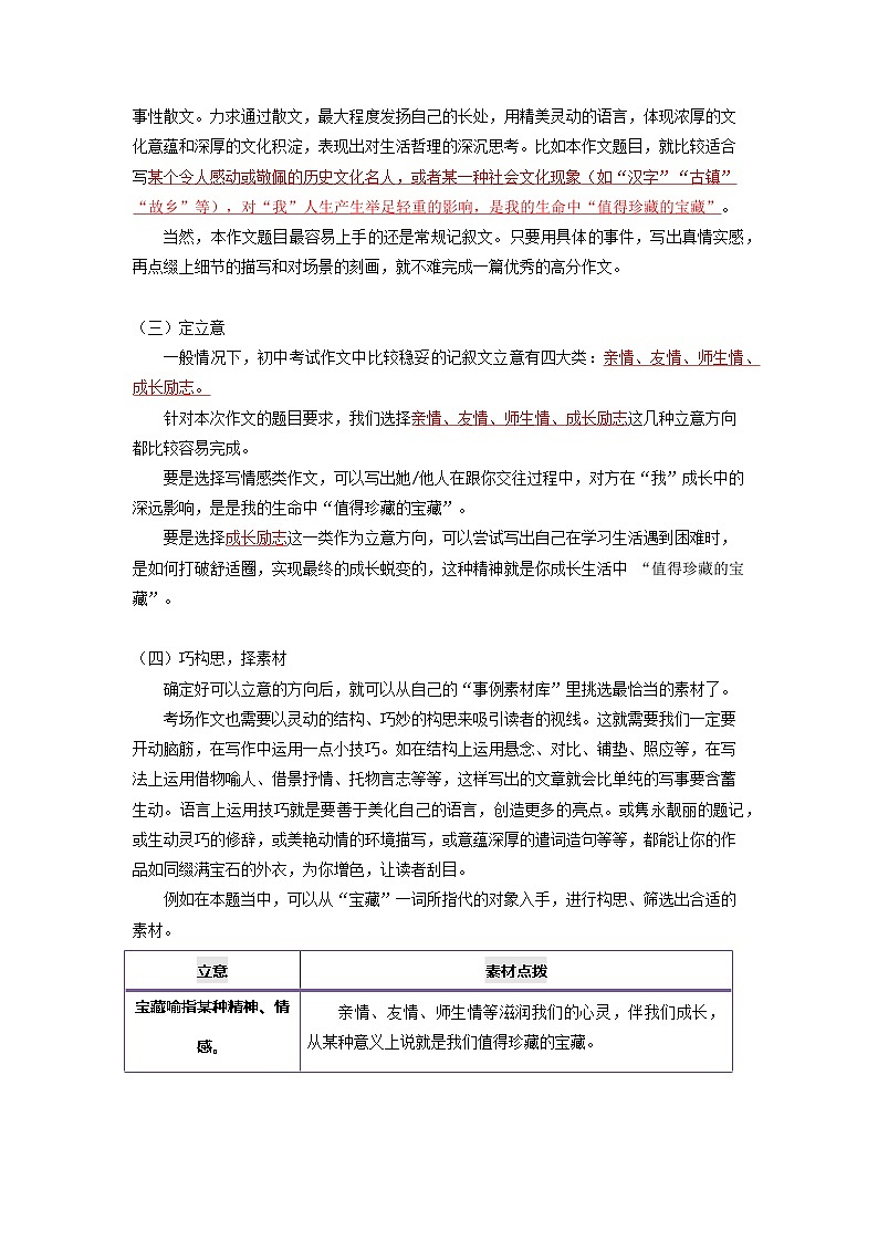 第8讲 作文写作2 值得珍藏的宝藏-2023-2024学年七年级语文上册专题复习讲义（统编版）02