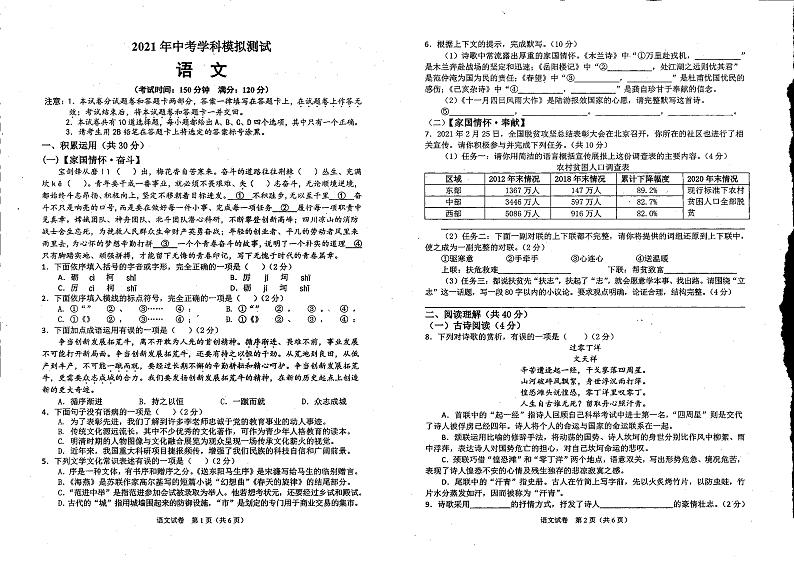 2021年广西省钦州市灵山县那隆第一中学九年级第二次模拟考试语文试题（扫描版，无答案）01