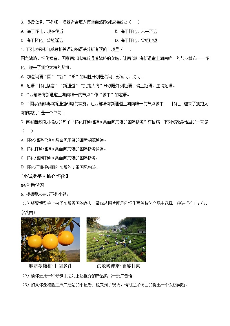 2023年湖南省怀化市中考语文真题（原卷版）第2页