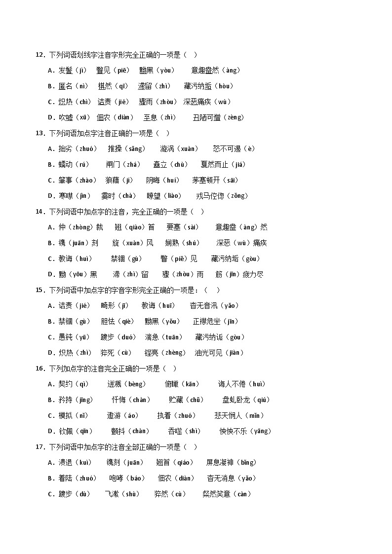 考点01 字音-2023-2024学年八年级上册语文高频考点专项突破试卷（部编版，含解析）03