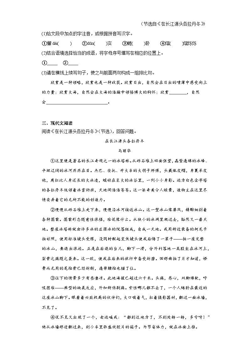 18.在长江源头各拉丹东同步练习 部编版语文八年级下册03