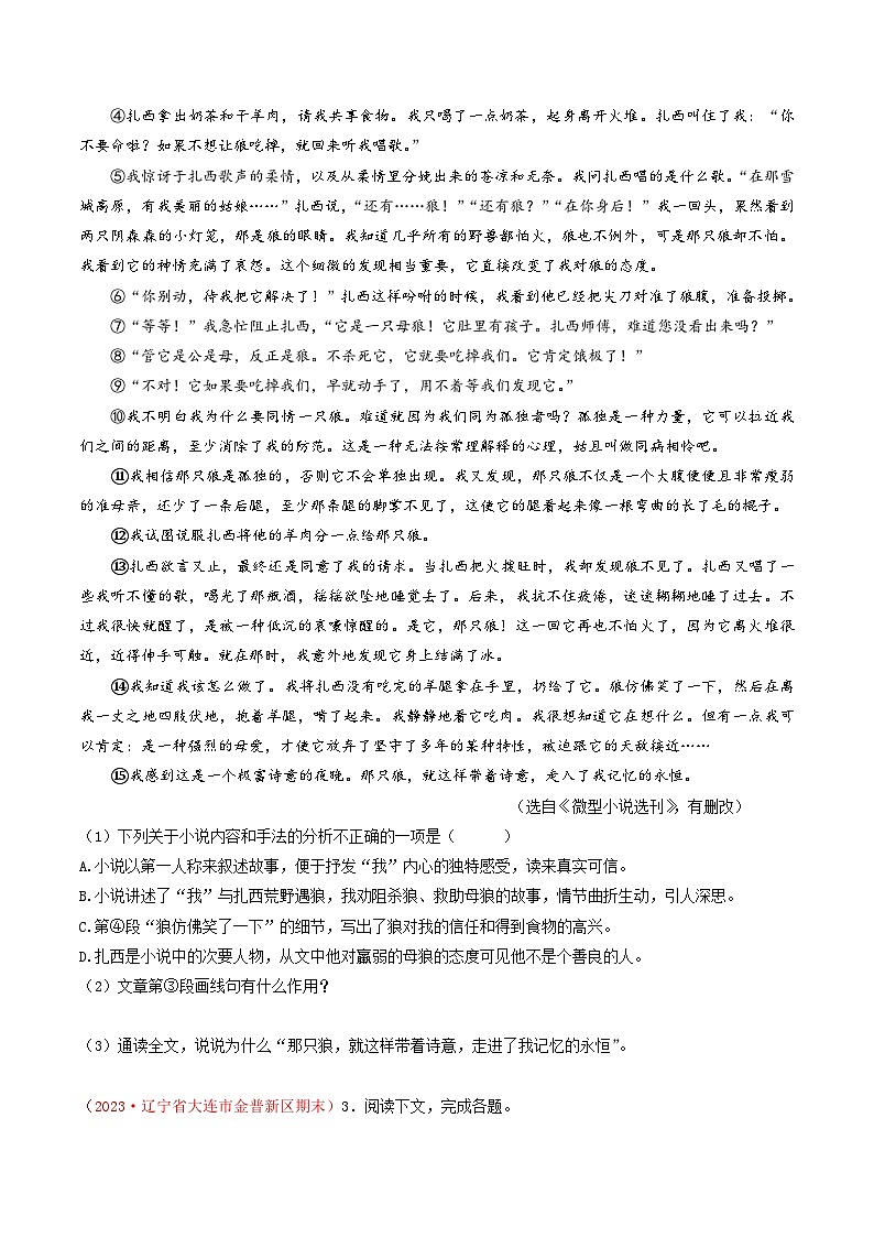 专题09：小说阅读（考题猜想）-2023-2024学年九年级语文上学期期末考点大串讲（统编版）原卷版第3页