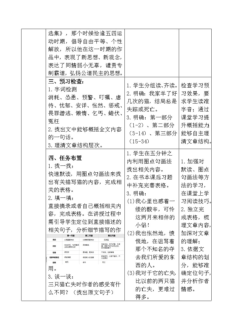 七年级上册《猫》教学设计第3页
