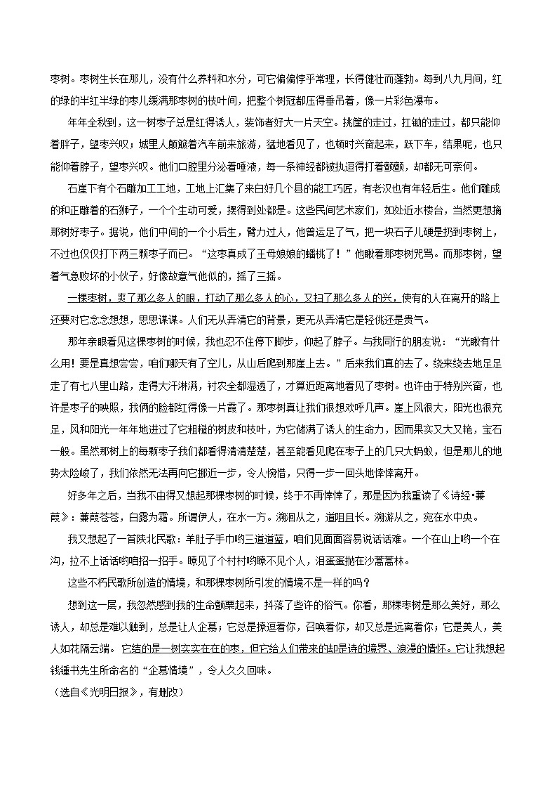2022-2023学年福建省三明市大田县八年级（上）期末语文试卷（含详细答案解析）第3页