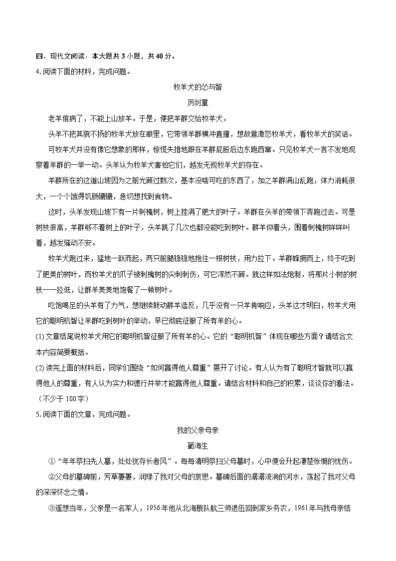 2022-2023学年山西省运城市盐湖区八年级（上）期末语文试卷（含详细答案解析）第2页