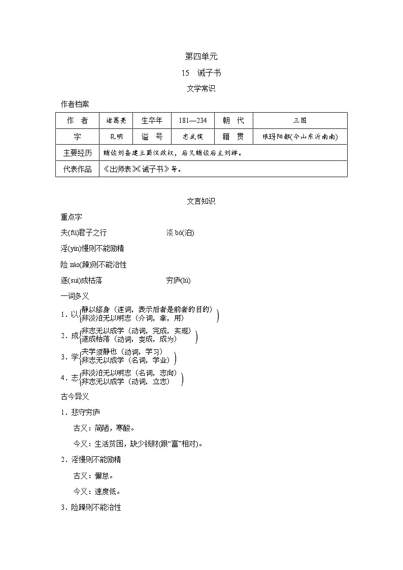 人教版语文七上 15　诫子书（知识点归纳）01