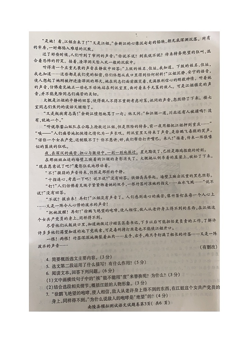 2021年安徽省芜湖市南陵县初中学业水平考试模拟测试语文试题(无答案)第3页