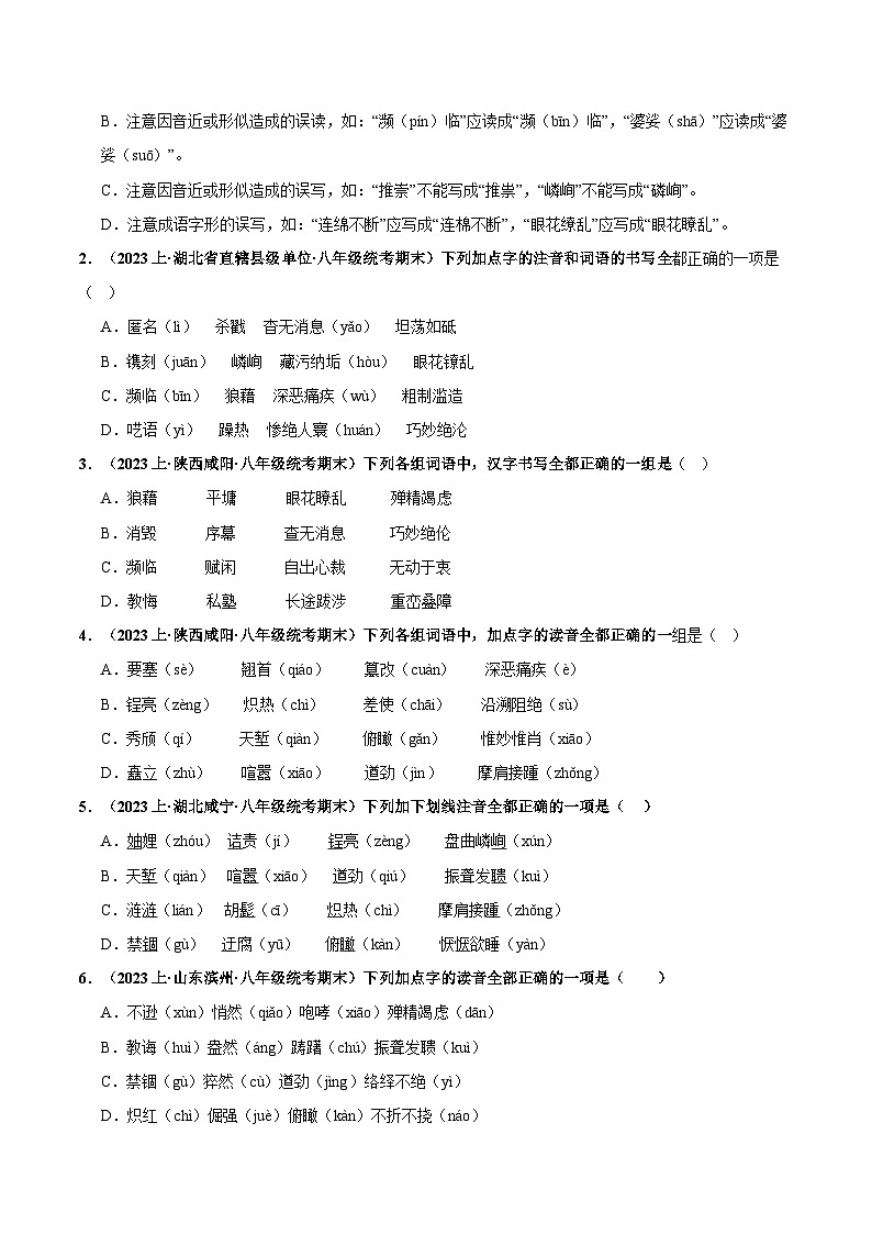 专题01 字音字形（原卷版）第3页
