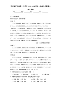 云南省开远市第一中学校2023-2024学年七年级上学期期中语文试题