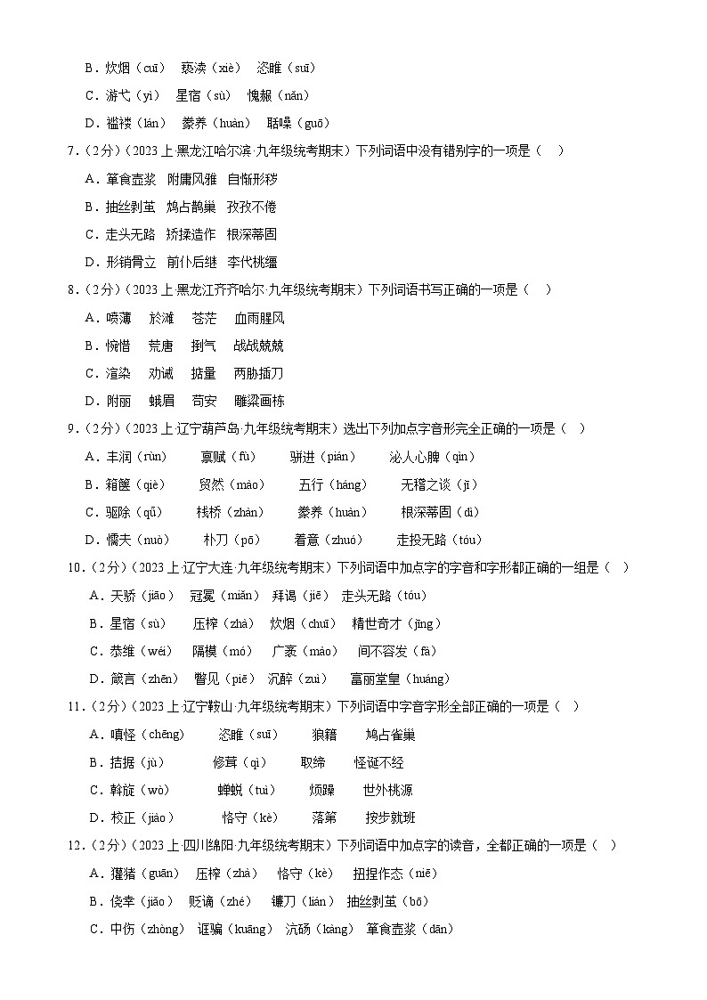专题01：字音字形-【决胜期末】2023-2024学年九年级语文上期期末复习专题限时练（全国通用）（原卷版）第2页