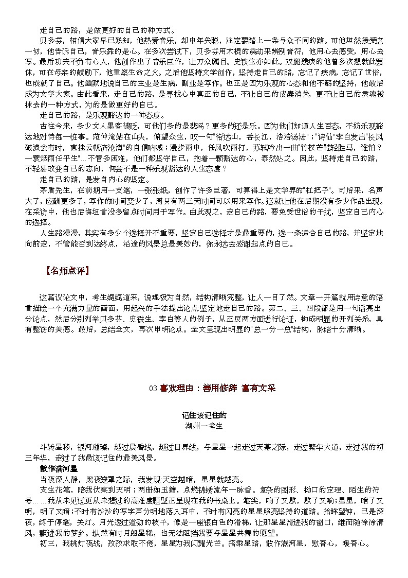 部编版中考九年级下册语文素材作文指导教案+中考满分作文：深受师生喜欢的6篇满分作文，不同凡响！（含点评）第2页