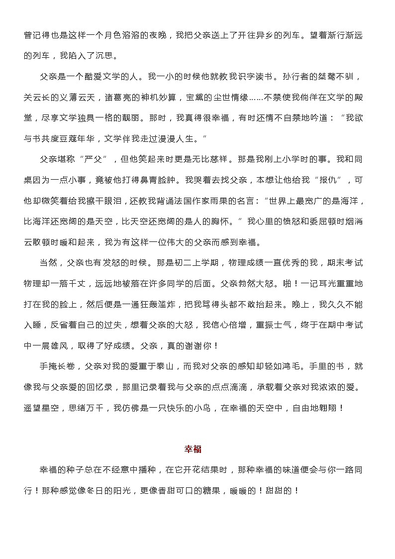 部编版中考九年级下册语文素材作文指导教案+初中生记叙文4篇03