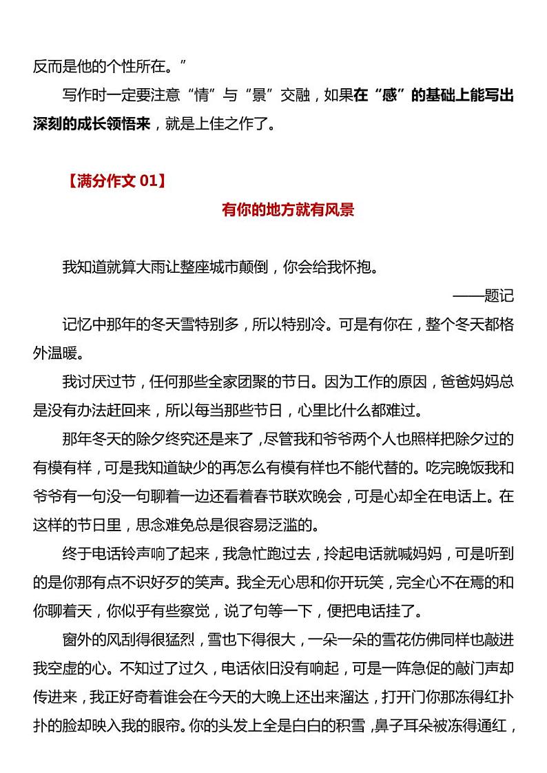 部编版中考九年级下册语文素材作文指导教案+中考满分作文：有你的地方就有风景（5篇）第2页