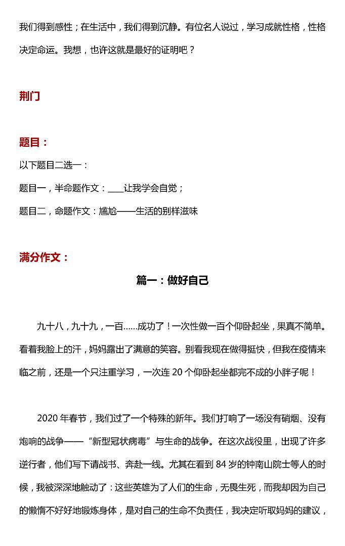部编版中考九年级下册语文素材作文指导教案+中考优秀作文赏析第3页