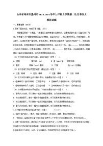 山东省枣庄市滕州市2023-2024学年九年级上学期第二次月考语文模拟试题（含答案）