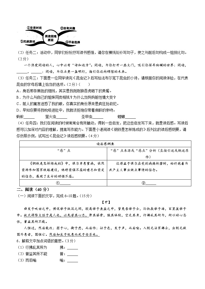 广东省湛江市经济技术开发区第四中学2022-2023学年八年级上学期期末语文试题(无答案)02